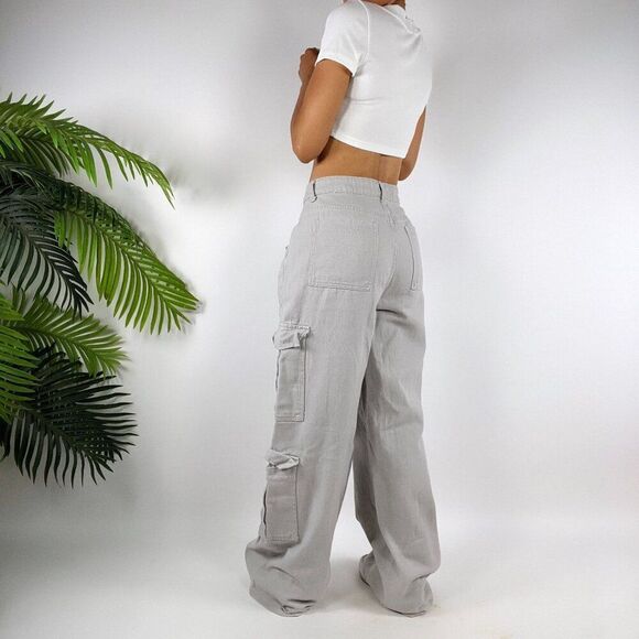 Vintage Y2K Style Gray Gorpcore Streetwear Wide Leg Baggy Skater Cargo Pants / L - Picture 2 of 4